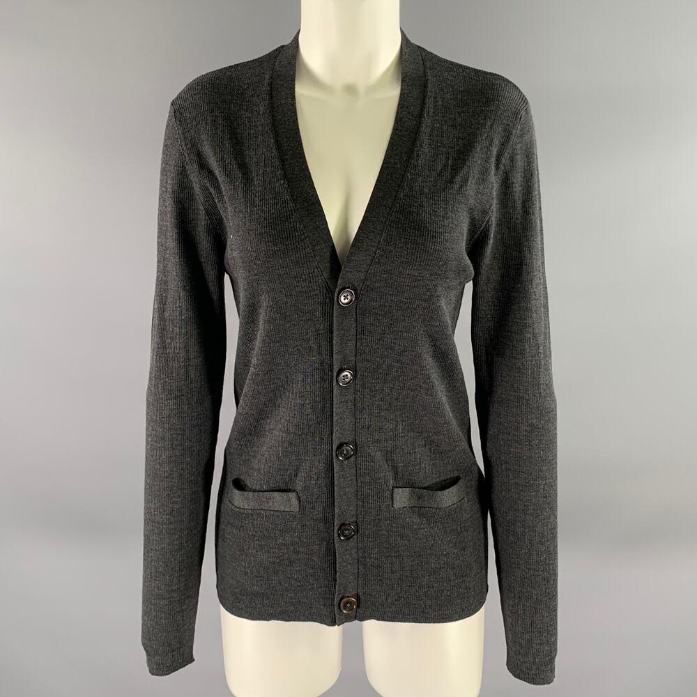 RALPH LAUREN Size M Charcoal Wool V-Neck Cardigan